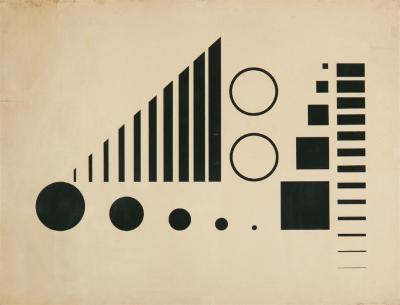 Henryk Berlewi: Kontrasty Mekanofakturowe/Mechano-Faktur, Dynamischer Kontrast, 1924. Gouache auf Papier, auf Sperrholz aufgezogen, 83 x 109 cm, im Auktionshandel (Lempertz, 2004)