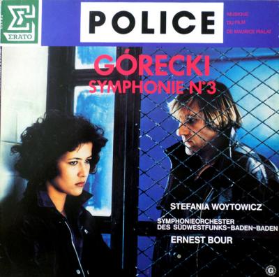 Abb. 3: LP-Cover, 1985 - Schallplattenaufnahme von der Uraufführung der 3. Sinfonie (1977) in Verbindung mit dem Kinofilm „Police“, bei Erato,1985  