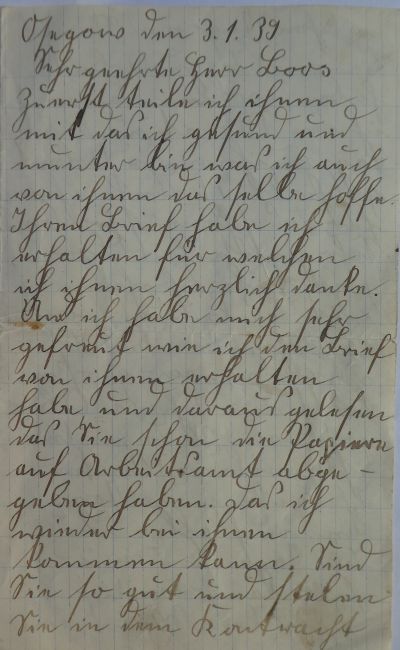 Brief von Władysława Kuźniak an Herrn Boos vom 3.01.1939, Seite 1