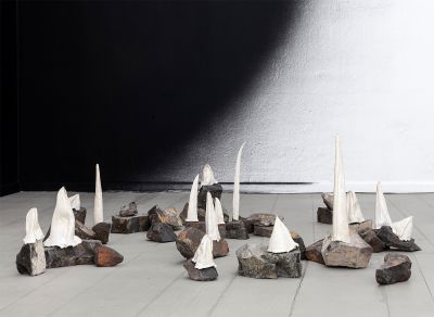 Beaks - 2015, Glazed ceramics, stone, steel, dimensions variable, Installation view: Rejected Truths 