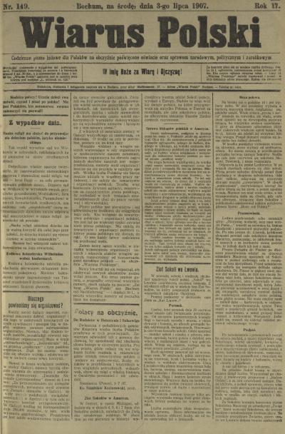 Wiarus Polski, Bochum - Ausgabe vom 3. Juli 1907