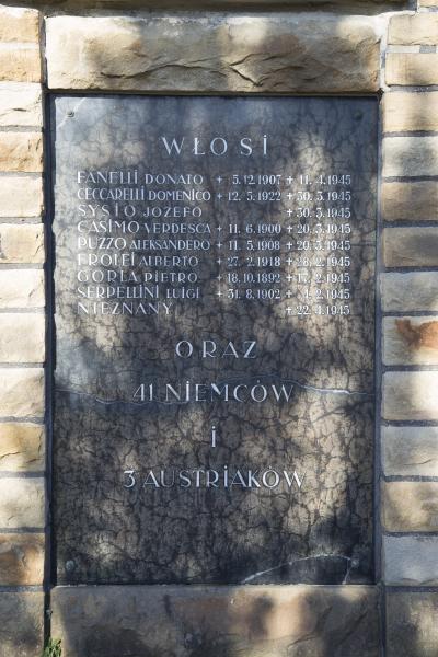Tafel mit den Namen der italienischen Todesopfer in Folge der Zwangsarbeit in Schwalbe I sowie weiterer 41 deutscher und 3 österreichischer Opfer.
