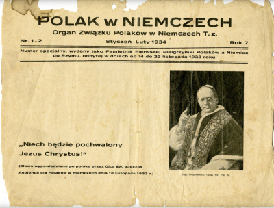 Kurzinformation über die Sonderausgabe des „Polak w Niemczech“ aus dem Jahr 1934 zur Erinnerung an die erste Pilgerfahrt der Polen in Deutschland nach Rom.