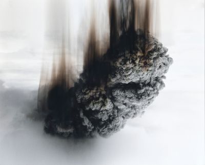 Cloud under Stress I - 2020, Inkjet print, soot by fire, 33 x 41 cm 