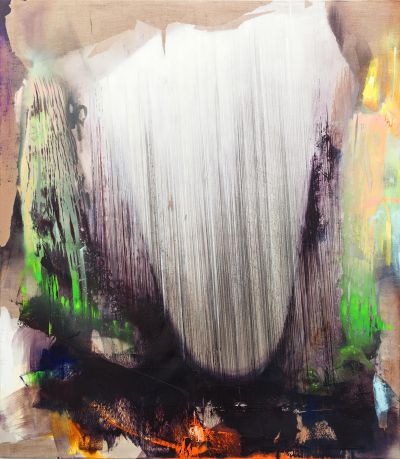 Coma - Paper, spray paint, graphite, oil on linen, 180 x 160 cm 