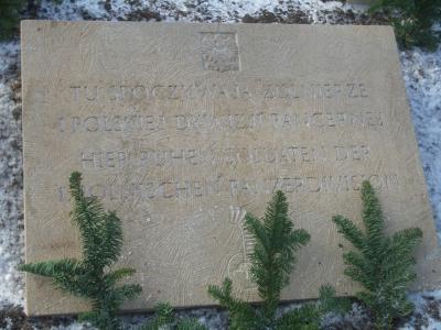 Kamienie nagrobne i tablica upamiętniające na polskiej kwaterze wojennej -  