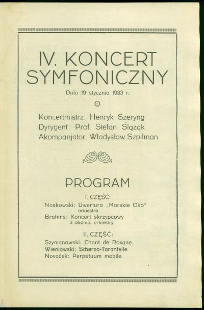 Program koncertu, 1933 r.