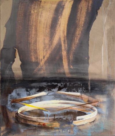 Rerum Natura - 2015, Paper, bleach, copper, oil on linen, 70 x 60 cm 