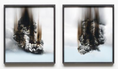 Stress I & II - 2019, Inkjet print, soot by fire, 38 x 33 cm each 