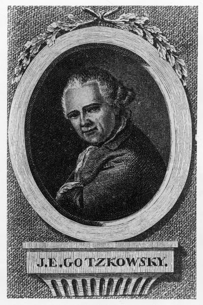 Frederik Christian Carstens, portret Johanna Ernsta Gotzkowskyego, 1761, staloryt 