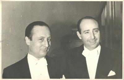 Władysław Szpilman ze znakomitym skrzypkiem Bronisławem Gimplem, 1957 r. 