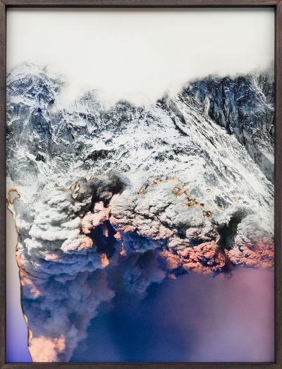 Warm Breath II - 2022, Paper collage: sanded inkjet prints, soot by fire, 45 x 34 cm 