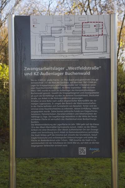 Informationstafel zum Zwangsarbeiterlager "Westfeldstraße" und dem KZ-Außenlager des Konzentrationslagers Buchenwald