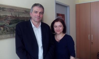 Brygida Helbig with the translator Lothar Quinkenstein. 