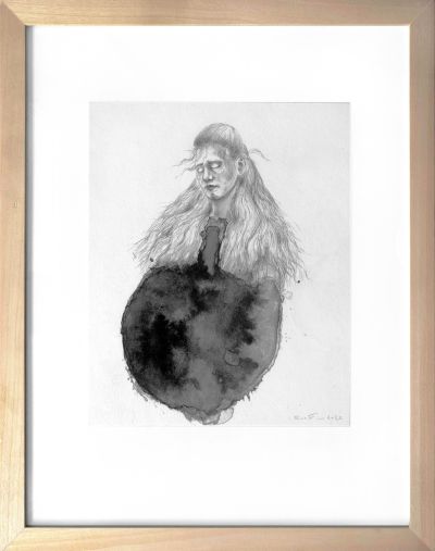 Scheinschwangerschaft II - Pinselzeichnung, Tusche auf Papier, 20 x 15 cm 