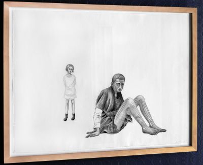 Geschwister - Pinselzeichnung, Tusche auf Papier, 47 x 62 cm 