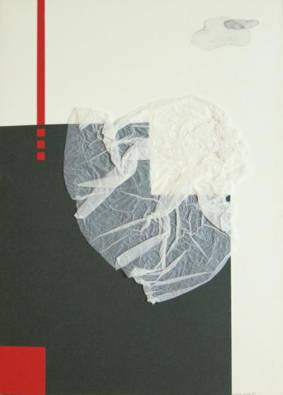 Helena Bohle-Szacki, Composition, ink and tissue paper on cardboard, 1984