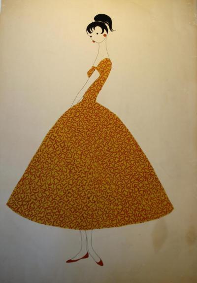 Entwurf für das Modehaus Telimena, Zeichnung von Helena Bohle-Szacki, 1960er Jahre