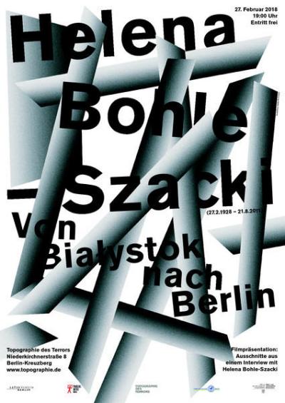 Plakat do wieczoru w sali Topographie des Terrors 27.2.2018, projekt: Daniel Bornmann, Lette-Verein Berlin.