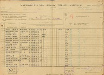 Lista płac, 1947 - Lista płac, z której wynika, że w styczniu 1947 roku UNRRA zatrudniała w polskiej szkole na terenie obozu w miejscowości Cammer, wchodzącym w skład „DPAC Lahde“, siedmiu nauczycieli. 