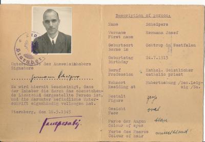 Hermann Scheipers’ personal identity card, issued in Starnberg on the 16th May 1945