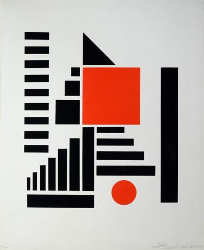 Berlewi, Henryk (1894 Warschau - 1967 Paris): Mechano-Faktur-Konstruktion, 1924/1961. Siebdruck, 61 x 50 cm; Inv. Nr. 1504