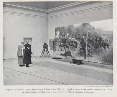 W pracowni malarza - Cesarz Wilhelm II i Adolf von Menzel w pracowni malarza Wojciecha Kossaka.