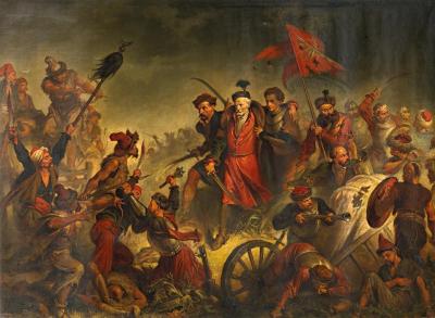 Der Tod von Stanisław Żółkiewski in der Schlacht von Cecora/Śmierć Żółkiewskiego pod Cecorą, 1876. 