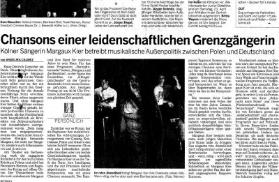 "Chansons einer leidenschaftlichen Grenzgängerin", Rezension im Kölner Stadtanzeiger