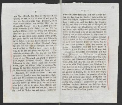 Flugschrift 1830 S. 4 und 5 - Aufruf eines Schlesischen Landwehrmannes an seine Schlesischen und Preußischen Kameraden vor dem Abmarsche an die polnische Grenze. 