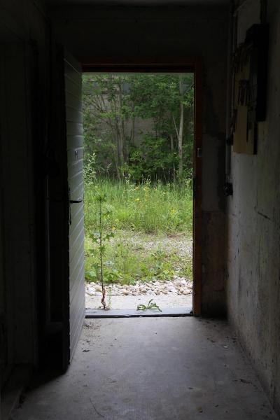 View out of the barrack 5 of the former Forced Labor Camp Neuaubing.