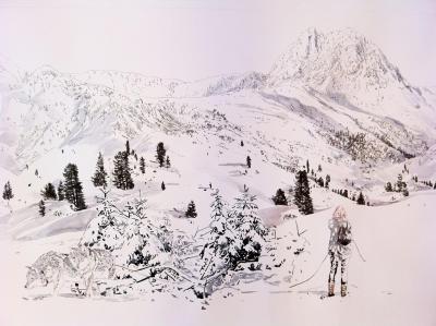 In den Bergen - In den Bergen, Małgosia Jankowska, 2013, Aquarell, Filzstift auf Papier, 70 x 100 cm.