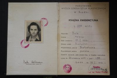 Studierendenausweis von Helena Bohle nach der Immatrikulation an der Akademie der Schönen Künste in Łódź (ursprünglich Państwowa Wyższa Szkoła Sztuk Plastycznych: PWSSP).