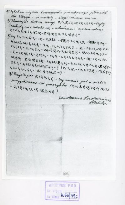 Notiz von Stanisław Kłodziński und Józef Cyrankiewicz  - Notiz der polnischen Häftlinge Stanisław Kłodziński und Józef Cyrankiewicz vom 4. September 1944 (auf Polnisch)  