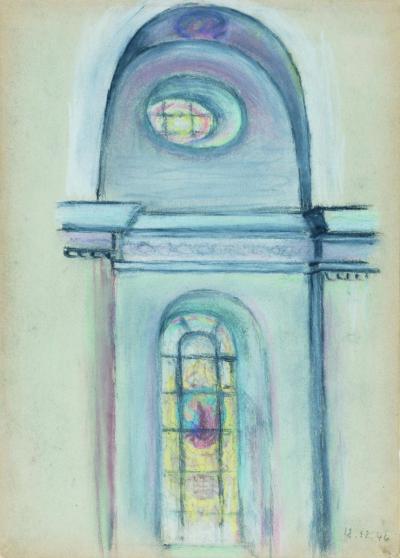 Norbert Gawroński, Die Kirche von Maczków, 1946 - Norbert Gawroński, Die Kirche von Maczków, Farbstifte auf Papier,1946 