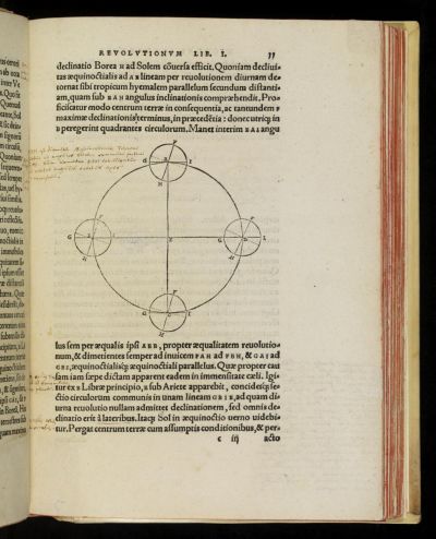 Eine Seite aus dem Buch "De revolutionibus orbium coelestium" von Nikolaus Kopernikus, Nürnberg 1543