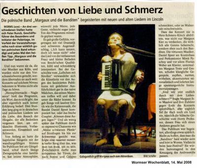 Recenzja w gazecie Wormser Wochenblatt - "Geschichten von Liebe und Schmerz", Recenzja w gazecie Wormser Wochenblatt, 2008 r. 