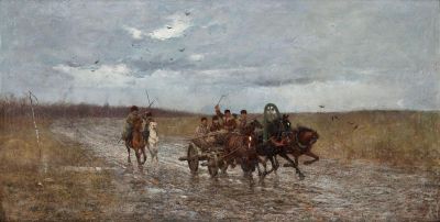 Na Zesłanie, ok. 1880, olej na płótnie, 57 x 110 cm, wystawiony na aukcji (Polswissart, Warszawa, 2017)
