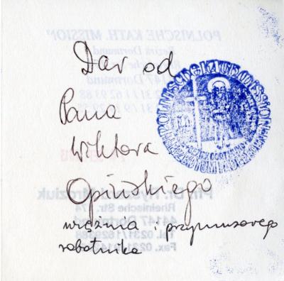 Ryszard Mroziuk, handwritten note