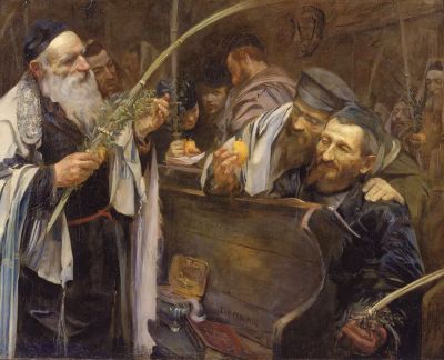 Sukkot (Laubhüttenfest/Święto Szałasów), 1894/95 - Sukkot (Laubhüttenfest/Święto Szałasów), 1894/95. Öl auf Leinwand, 109,2 × 138,4 cm 