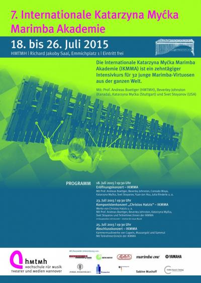 Plakat der  Myćka-Akademie - Plakat der 7. Internationalen Katarzyna Myćka Marimba Akademie in Hannover 2015. 