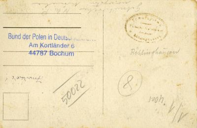 Polnisches Marienfest in Röhlinghausen, ca. 1912-1920, Ansichtskarte mit der polnischen Bleistiftaufschrift auf der Rückseite: "Gelsenkirchen, N.M.P., uroczystości Mariackie" und "Röhlinghausen", ca. 1912-1920.