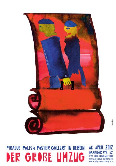 Sebastian Kubica: „Der große Umzug“. Plakat aus Anlass des Umzugs der Pigasus Gallery von der Torstraße in die Danziger Straße, März 2012.