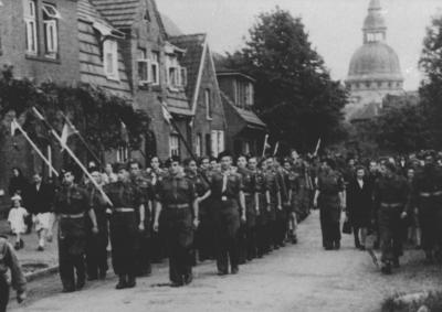 Polish Boy Scouts marching through Maczków - Polish Boy Scouts marching through Maczków, 1946