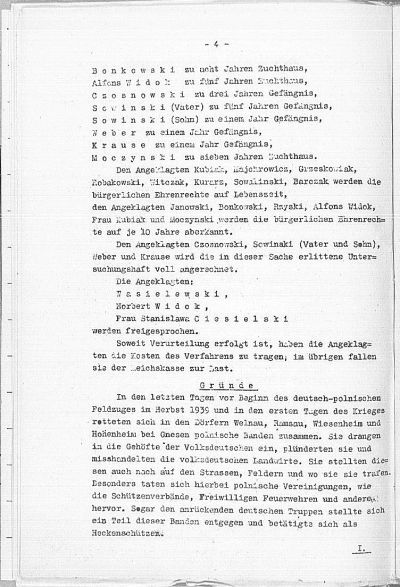 Das Sondergericht Posen spricht Norbert Widok am 1. November 1940 frei. 