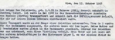 Dow Paisikovic, Zeitzeugenaussage vom 17. Oktober 1963 - Dow Paisikovic, Zeitzeugenaussage vom 17. Oktober 1963, Państwowe Muzeum Auschwitz-Birkenau 