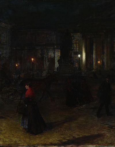 Der Max-Joseph-Platz in München bei Nacht, 1890. Öl auf Leinwand, 75,5 x 61 cm, Nationalmuseum Warschau/Muzeum Narodowe w Warszawie 