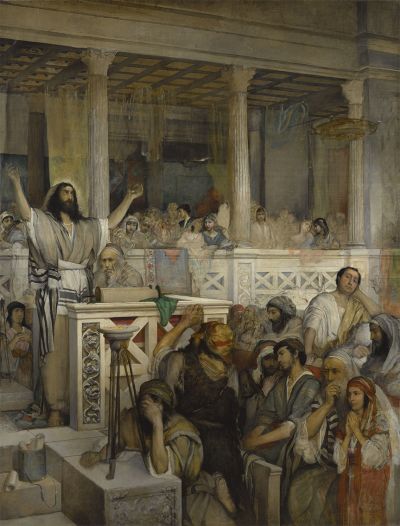 Chrystus nauczający w Kafarnaum, 1878/1879 (niedokończony), olej na płótnie, 271,5 x 209 cm, Muzeum Narodowe w Warszawie, nr inw. MP 431