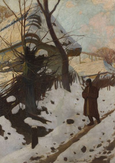 Dorf zur Winterzeit/Wieś zimową porą, um 1900. Öl auf Leinwand, 103 x 76,5 cm