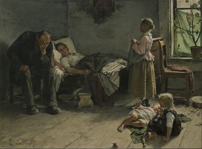 Kranke Mutter/Chora Matka, München 1889, Öl auf Leinwand, 122 x 165,5 cm